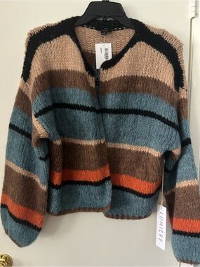 Lumiere Striped Cropped Knit Sweater in Blue, Brown, Beige, Orange, Black
